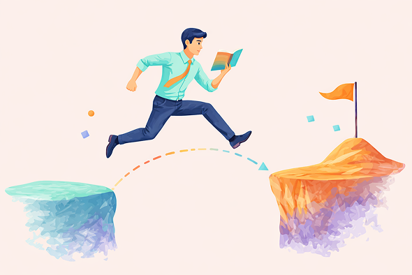 Ilustración sobre salto y crecimiento profesional