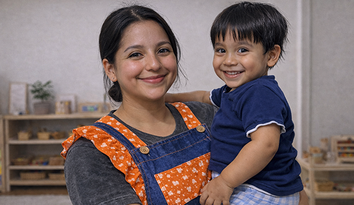 Madre sosteniendo a un niño sonriente