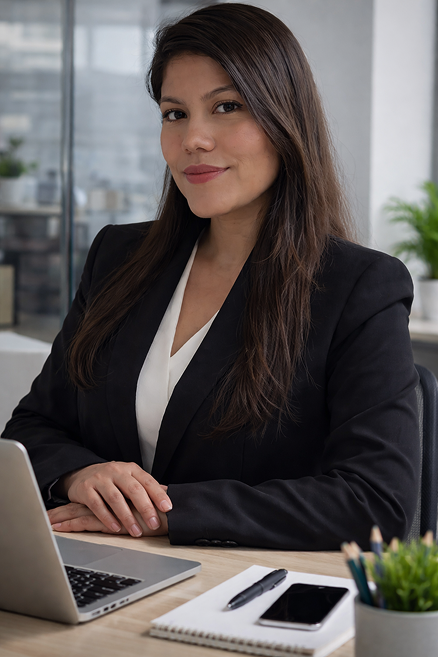Fundadora de Diverty en su espacio de trabajo con laptop y cuaderno